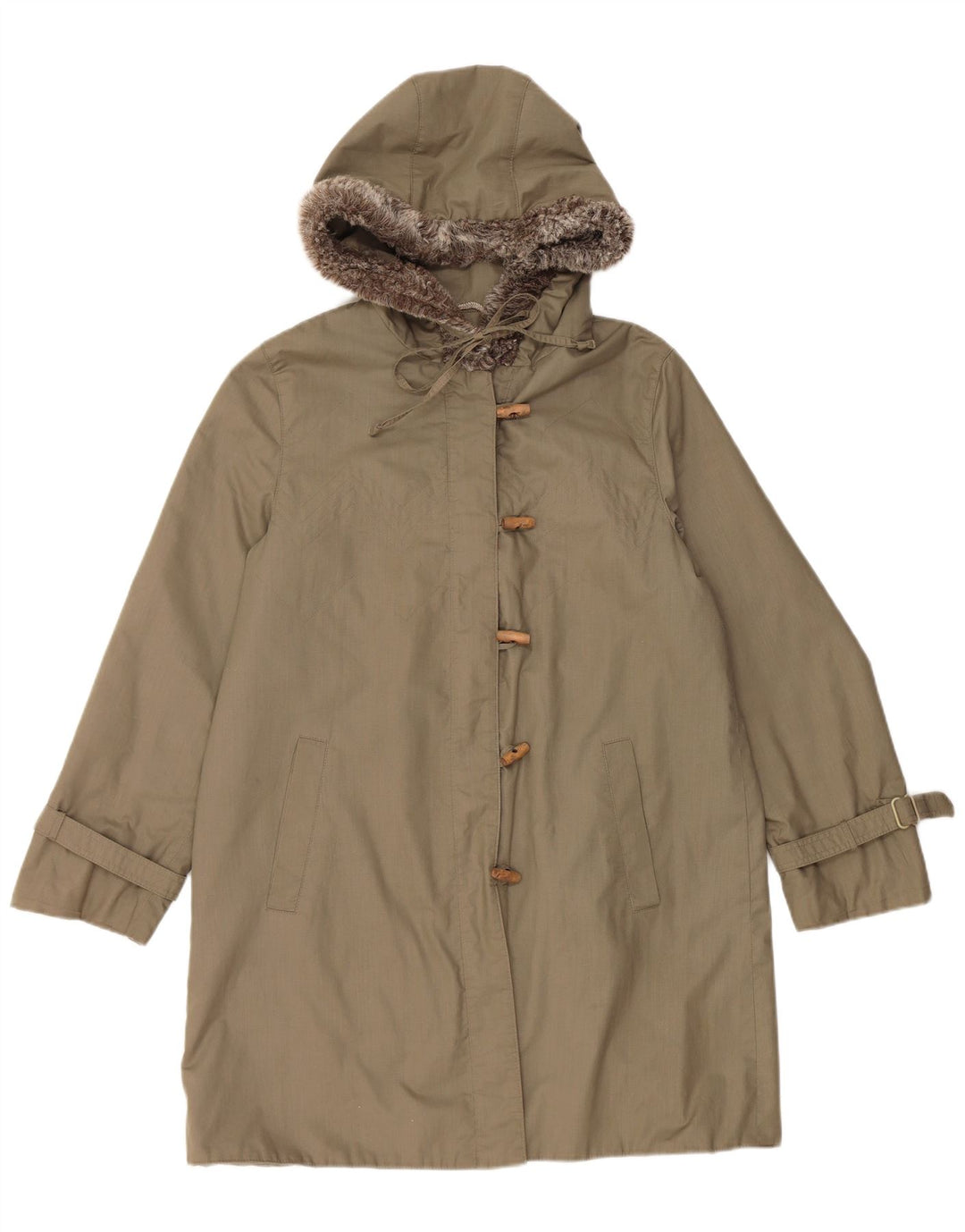 Vintage Damen Übergroßer Kapuzen-Dufflecoat EU 36 Small Khaki