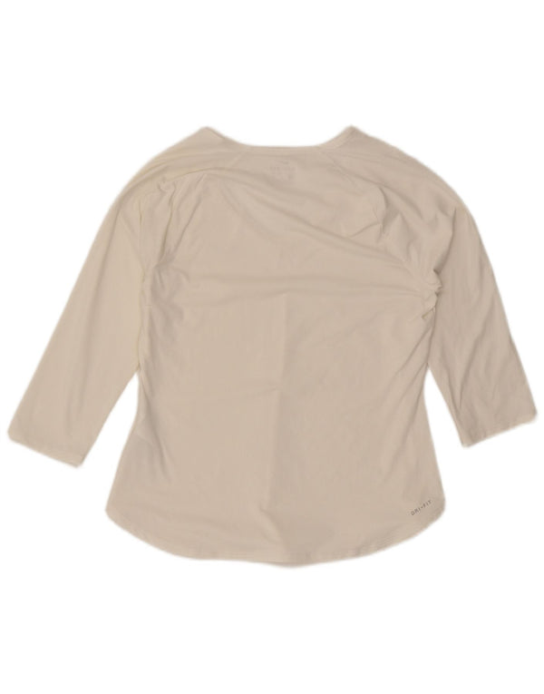 Nike Damen Dri Fit Top 3/4 Ärmel UK 12 Medium Weiß Polyester