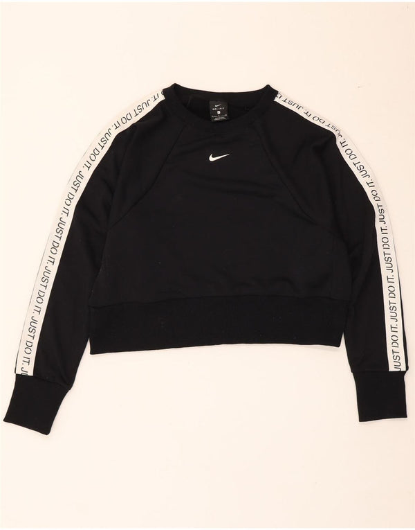 Nike Womens Crop Graphic Oversized Sweatshirt Pullover UK 10 Small Schwarz