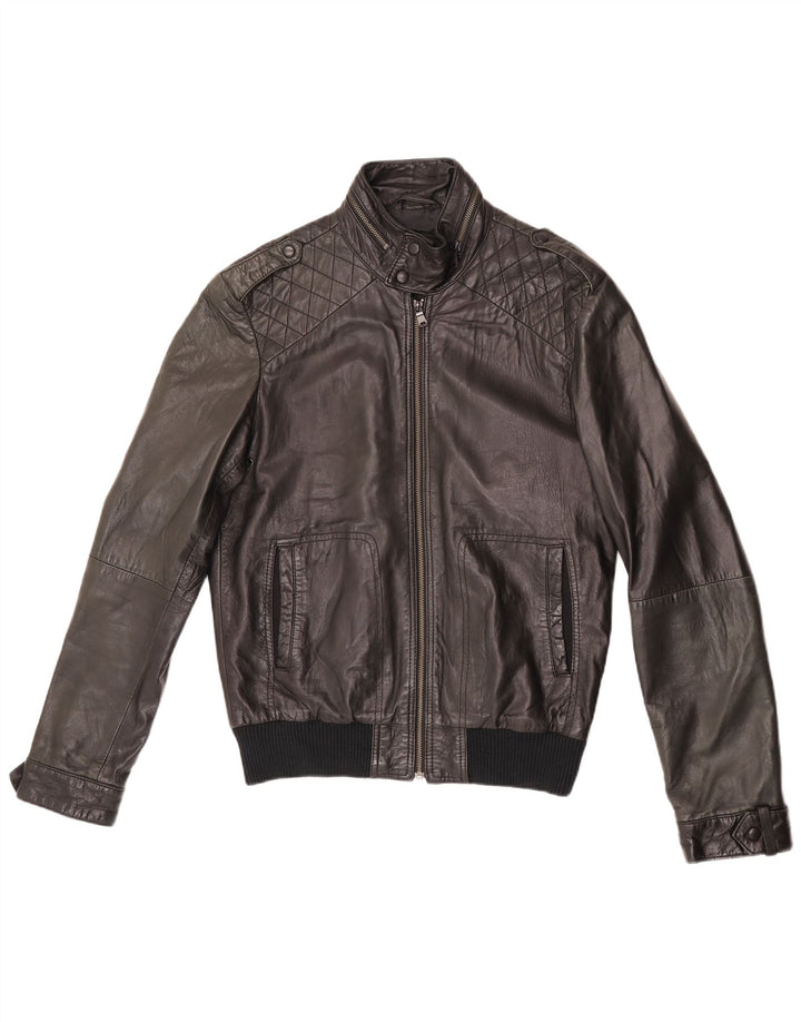 ZARA Herren Lederjacke UK 38 Mittelschwarzes Leder