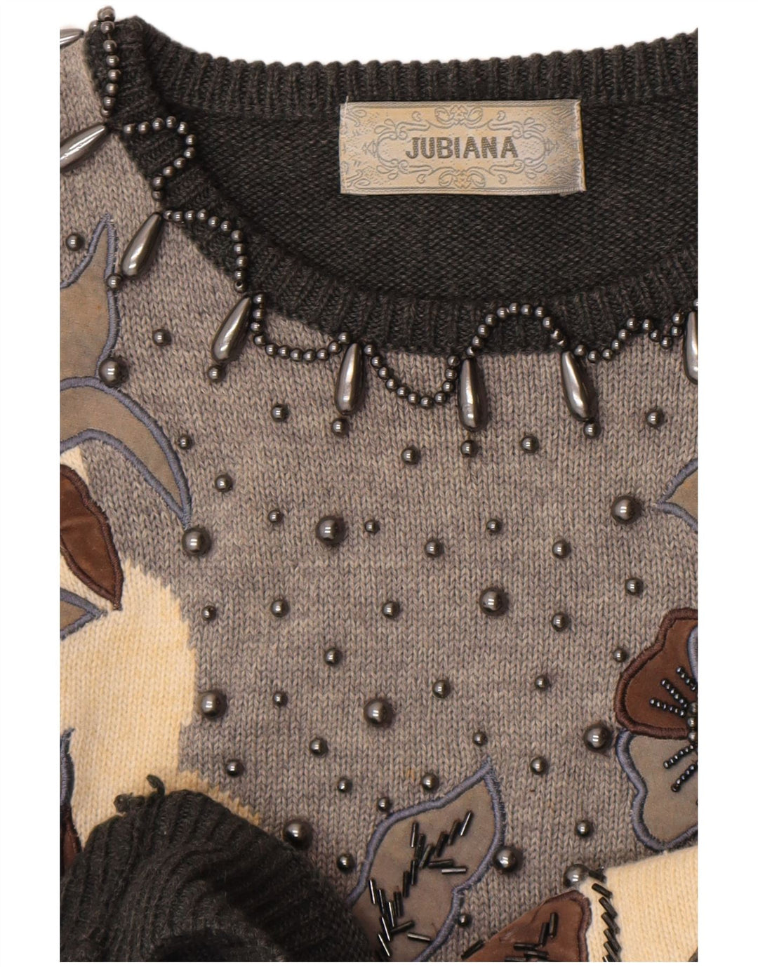 Jubiana Damen-Pullover mit Rundhalsausschnitt, UK 14, Mittelgrau mit Blumenmuster