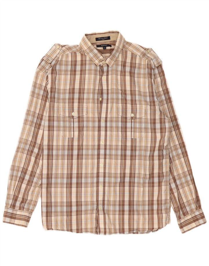GANT Herren-Militärhemd, tailliert, XL, beige kariert, Baumwolle