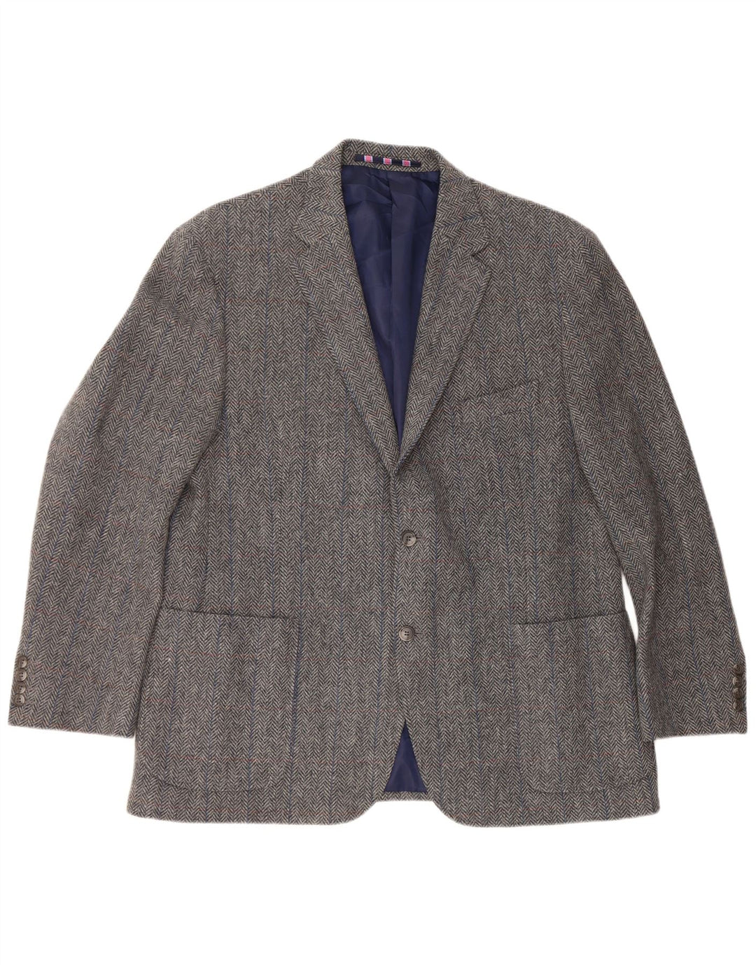 Marks & Spencer Herren-Blazer mit 2 Knöpfen, UK 46, XL, graue Wolle mit Fischgrätenmuster