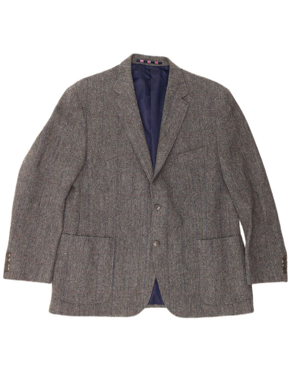 Marks & Spencer Herren-Blazer mit 2 Knöpfen, UK 46, XL, graue Wolle mit Fischgrätenmuster