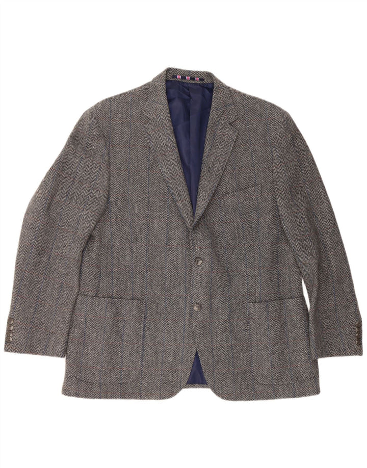 Marks & Spencer Herren-Blazer mit 2 Knöpfen, UK 46, XL, graue Wolle mit Fischgrätenmuster