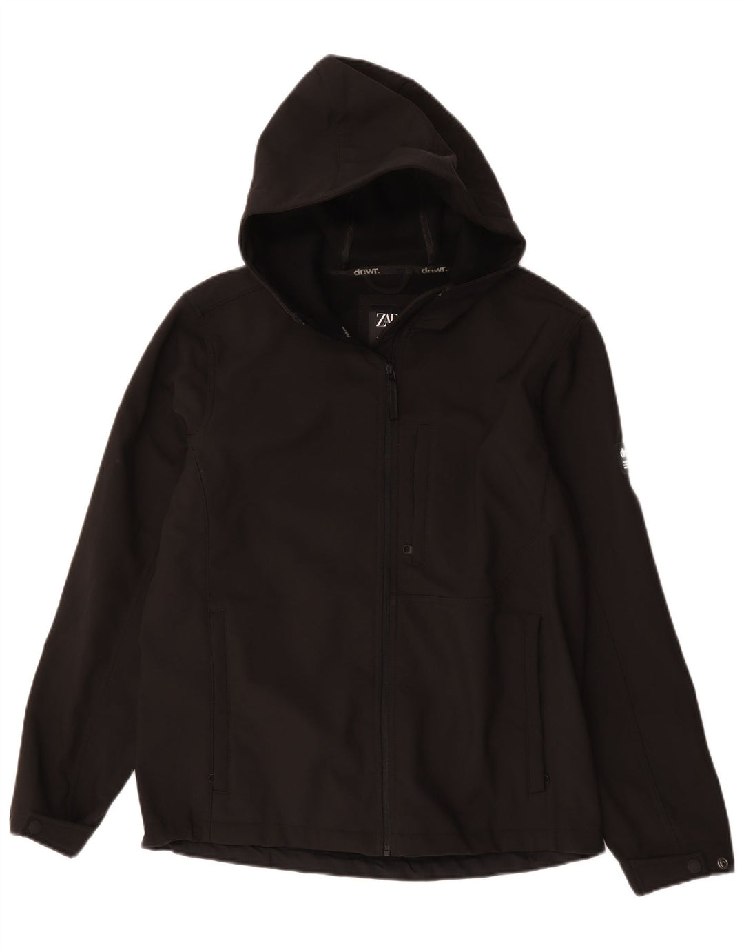 Zara Herren-Windbreakerjacke mit Kapuze, UK 40, Größe L, Schwarz, Polyester