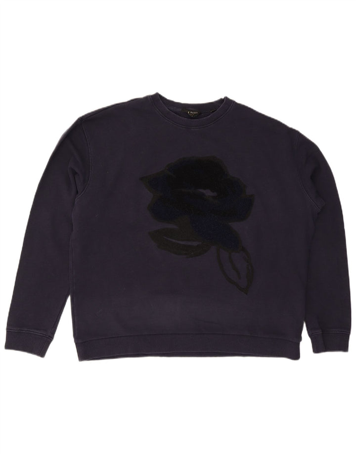 TED BAKER Damen-Sweatshirt in Übergröße, Größe 4, groß, Marineblau mit Blumenmuster