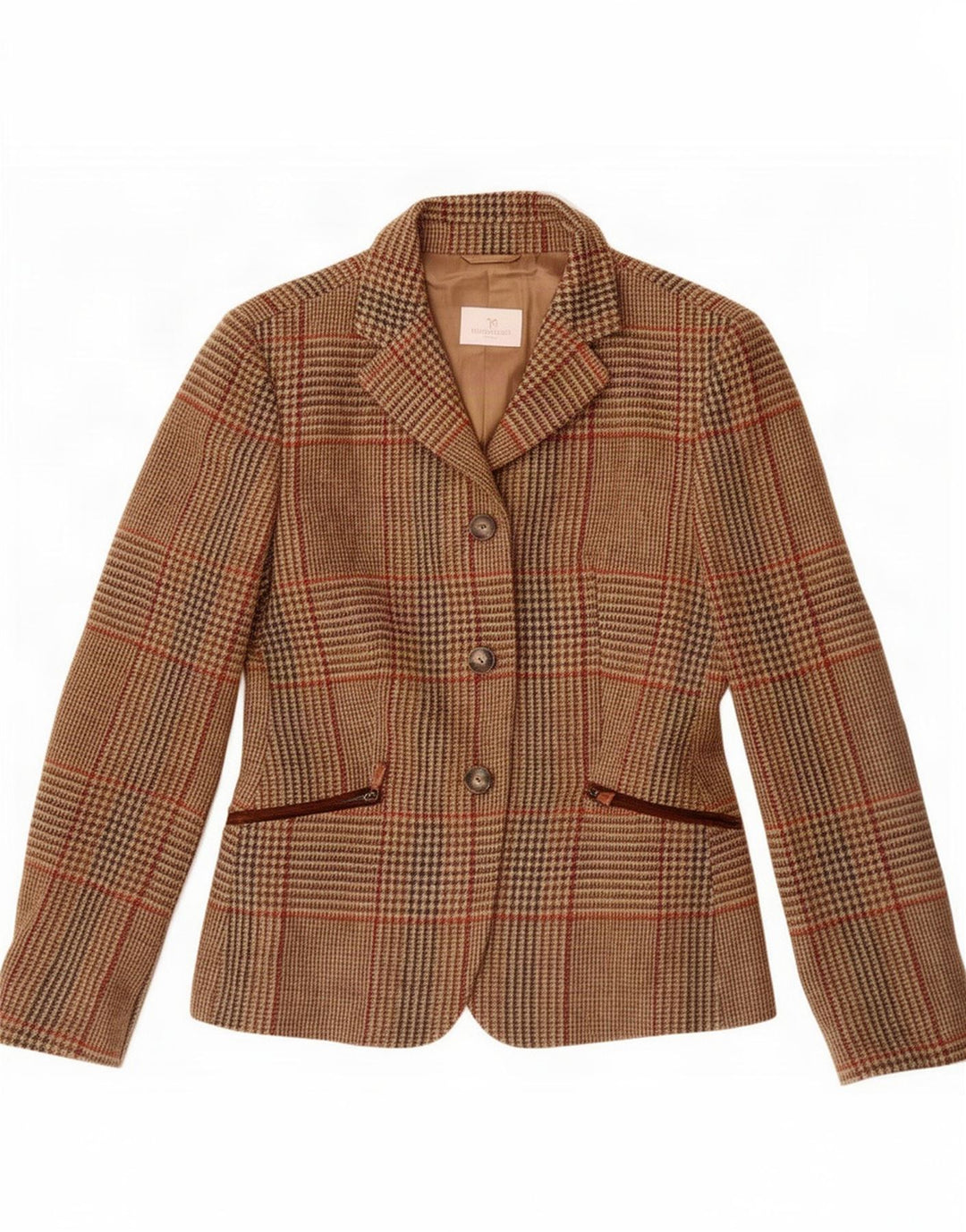 Norton Wilson Damen 3-Knopf-Blazerjacke IT 44 Mittelbraun kariert