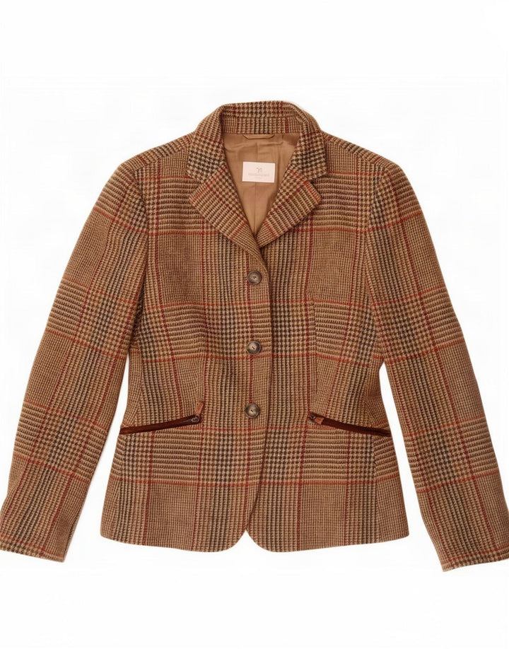 Norton Wilson Damen 3-Knopf-Blazerjacke IT 44 Mittelbraun kariert