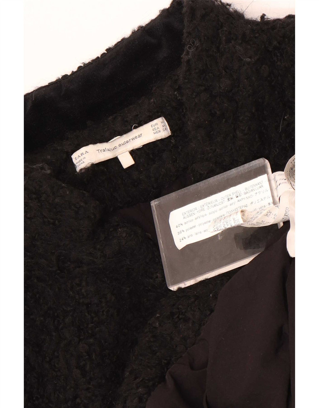 Zara Damen Teddy Open Overcoat UK 14 Medium Schwarz Acryl