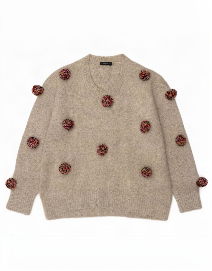 Zara Damen-Pullover, übergroß, Rundhalsausschnitt, Gr. 10, Größe S, Grau meliert