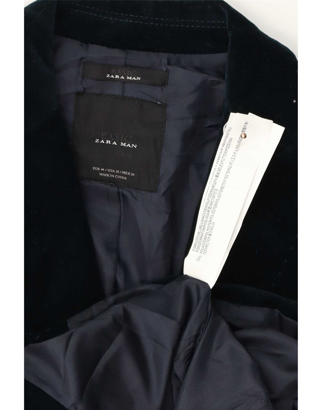 Zara Herren-Velours-Blazer mit 2 Knöpfen, EU 46, klein, marineblau, Polyester
