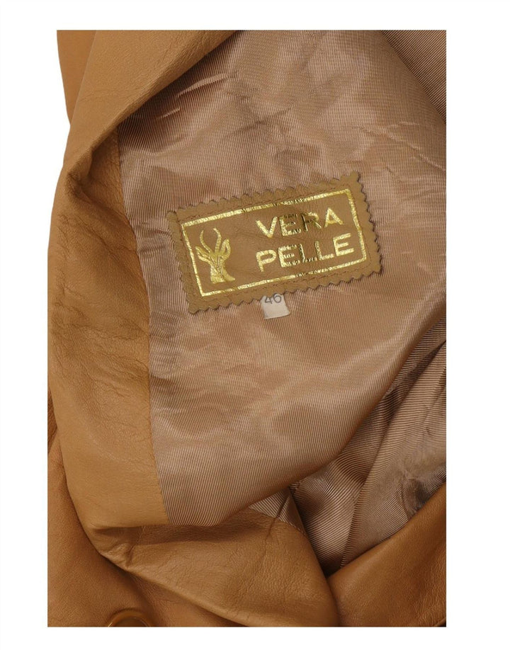 VINTAGE Womens Double Breasted Blazer Jacket IT 40 Small Beige Leather