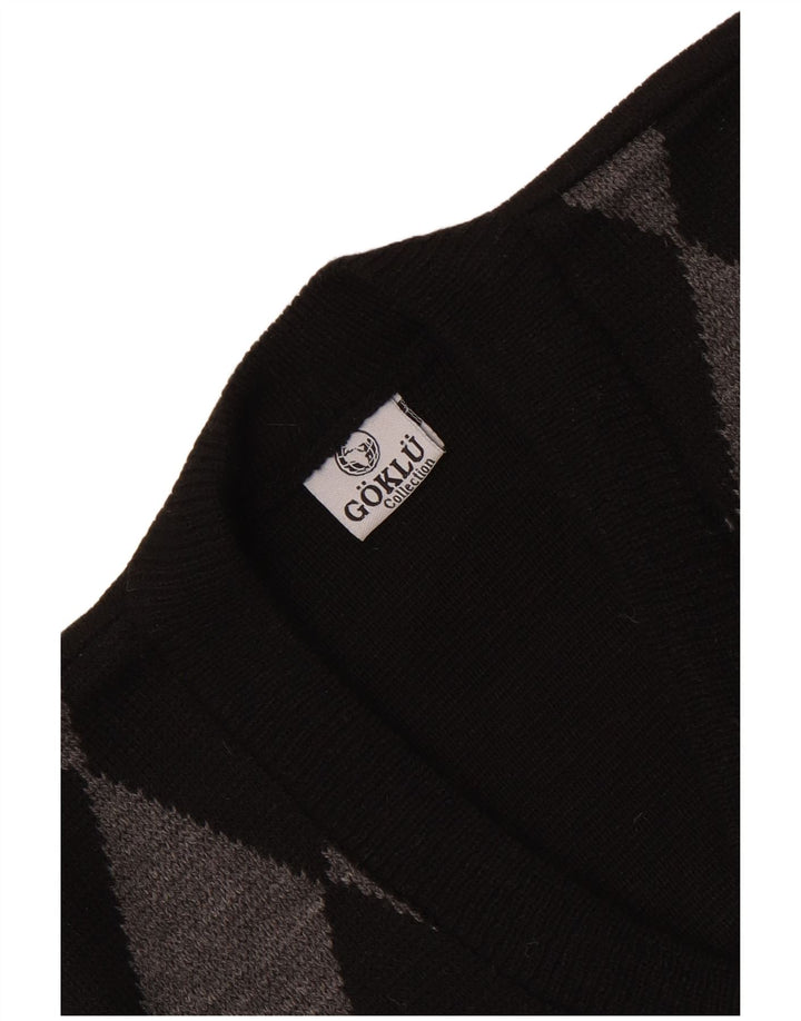 Vintage Herren Weste Tank Top Klein Schwarz Argyle/Diamant
