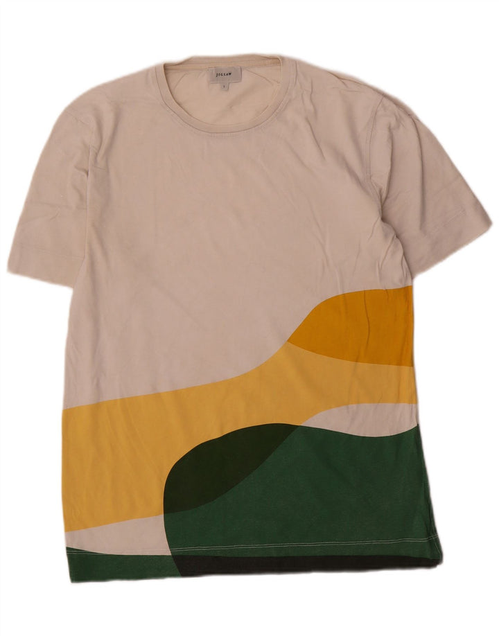 Jigsaw Herren T-Shirt Top Small Weiß Colourblock Baumwolle
