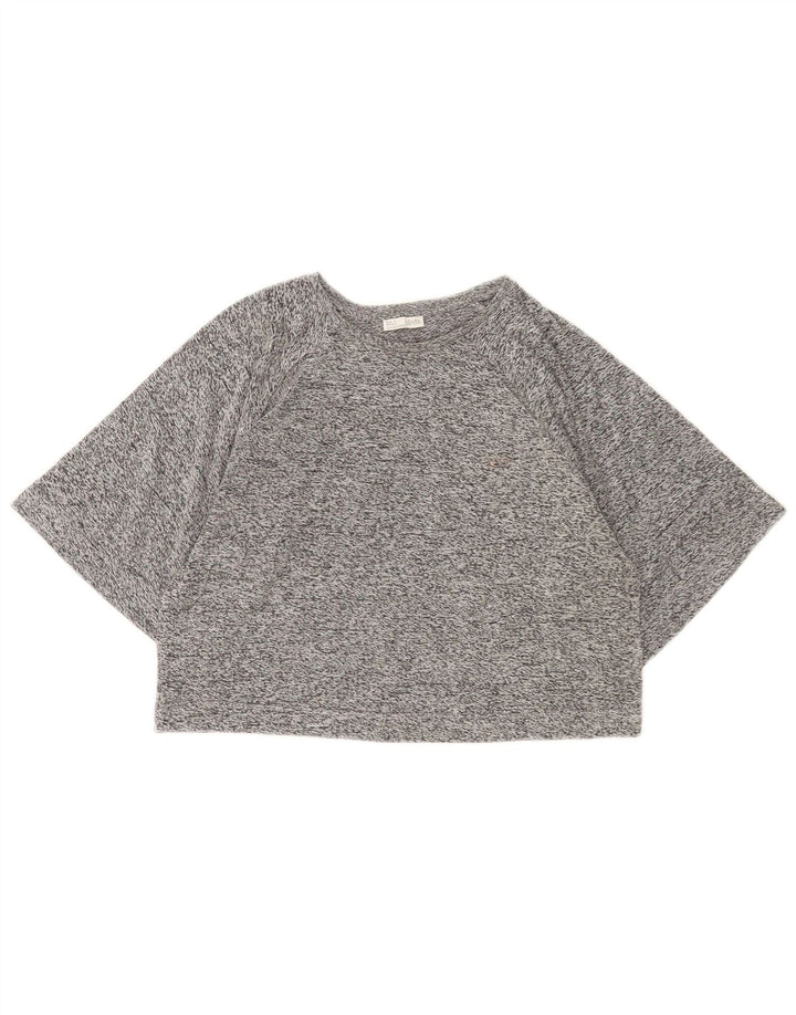 Zara Damen Crop T-Shirt Top UK 14 Mittelgrau meliert