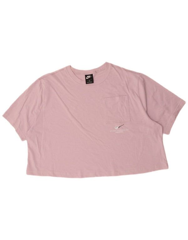Nike Damen Swoosh Crop Übergroßes T-Shirt Top UK 22 3XL Rosa Baumwolle