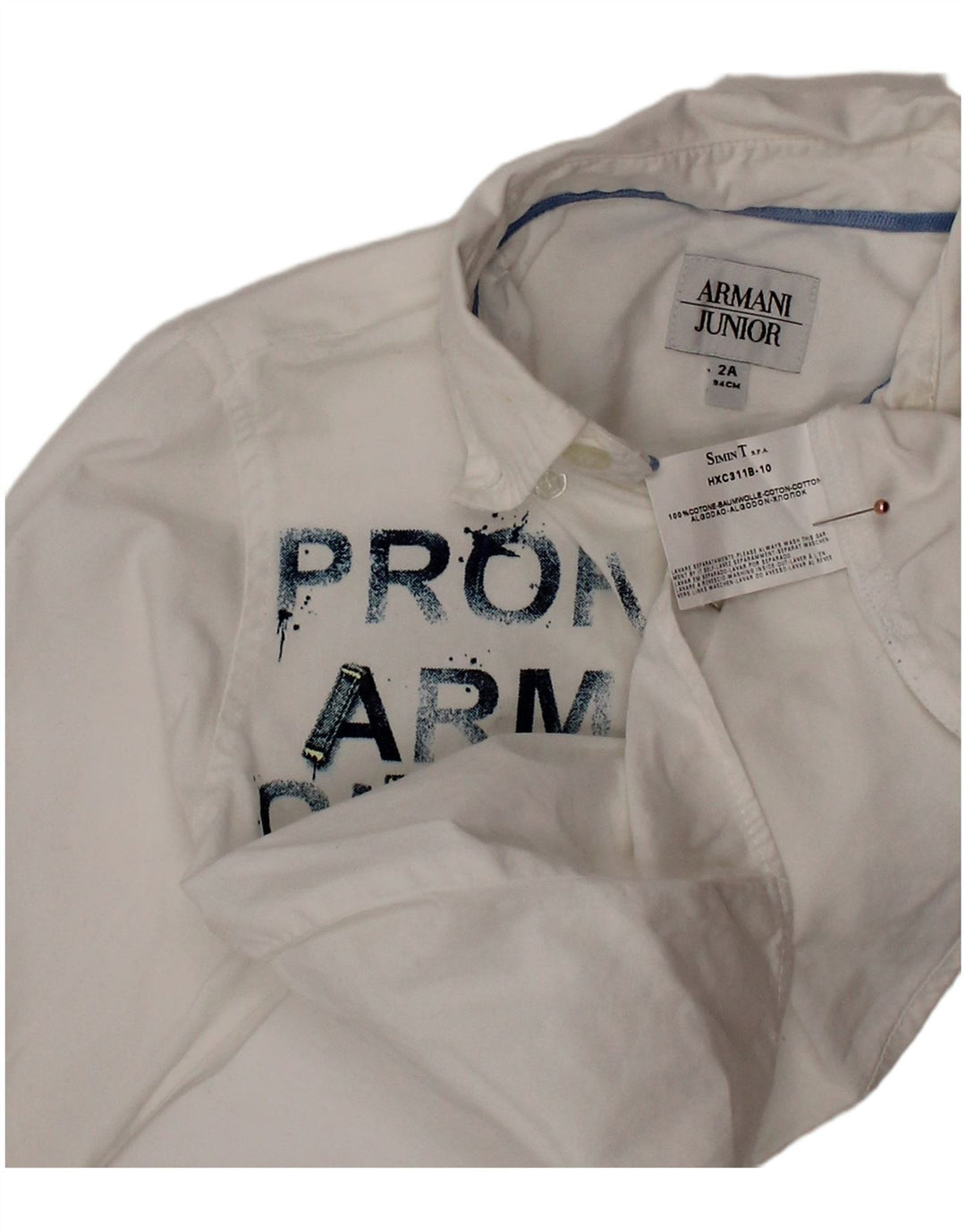 ARMANI JUNIOR Baby-Jungen-Grafikshirt, 18–24 Monate, weiße Baumwolle
