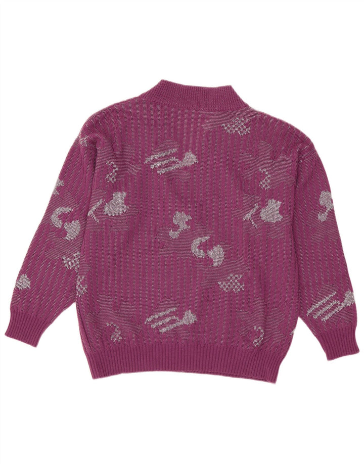 Vintage Damen Pullover mit V-Ausschnitt IT 44 Medium Lila Acryl