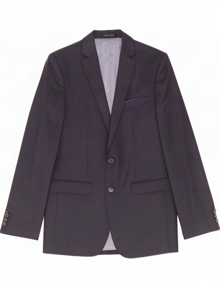 Zara Herren-Blazer mit 2 Knöpfen, EU 48, mittelmarineblau, gestreift, Polyester