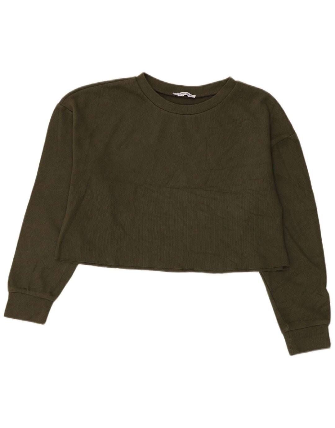 Zara Damen Crop Oversized Sweatshirt Pullover UK 10 Small Khaki