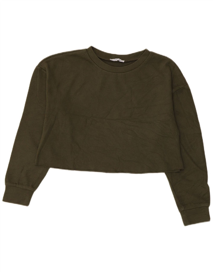 Zara Damen Crop Oversized Sweatshirt Pullover UK 10 Small Khaki