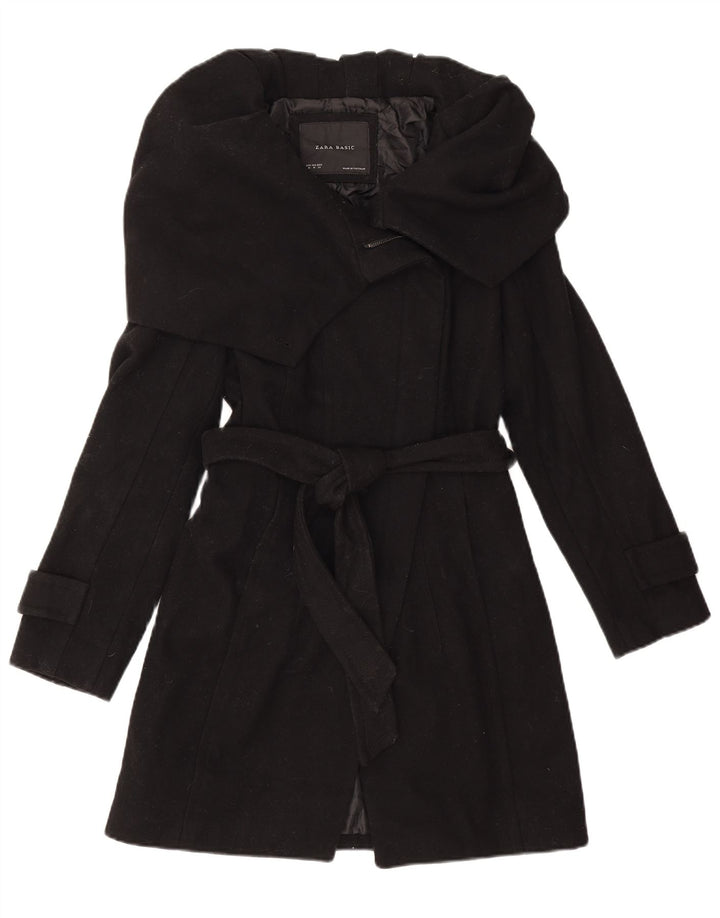 Zara Damen Trenchcoat UK 12 Mittelschwarze Wolle