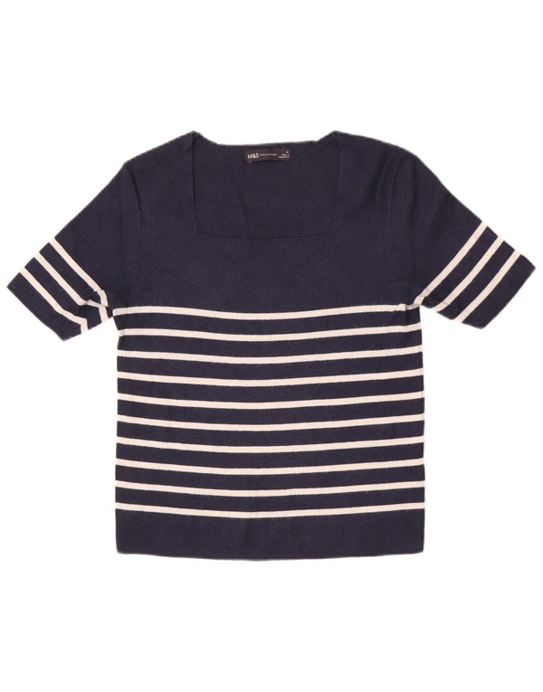 Marks & Spencer Damen Crop Top UK 12 Medium Marineblau gestreift Viskose