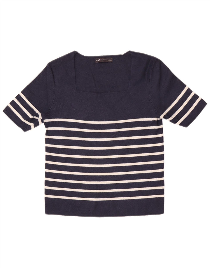 Marks & Spencer Damen Crop Top UK 12 Medium Marineblau gestreift Viskose