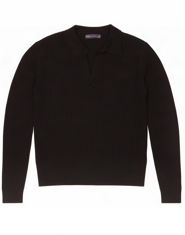 Marks & Spencer Womens Polo Neck Jumper Sweater UK 14 Medium Black Viscose