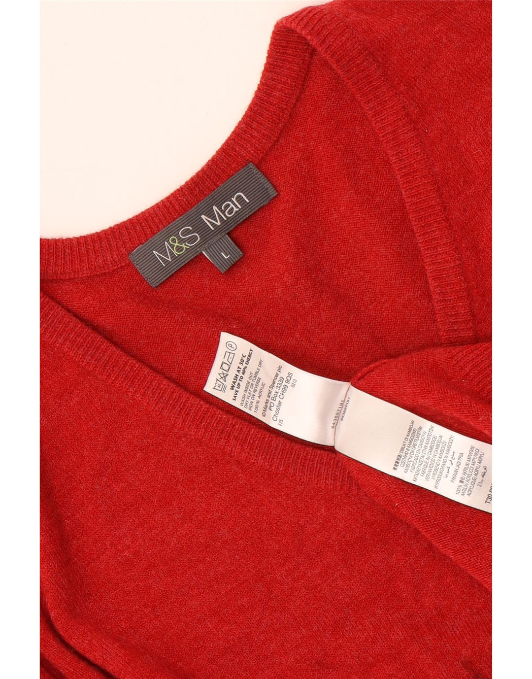 Marks & Spencer Herren-Pullover mit V-Ausschnitt, großes rotes Acryl