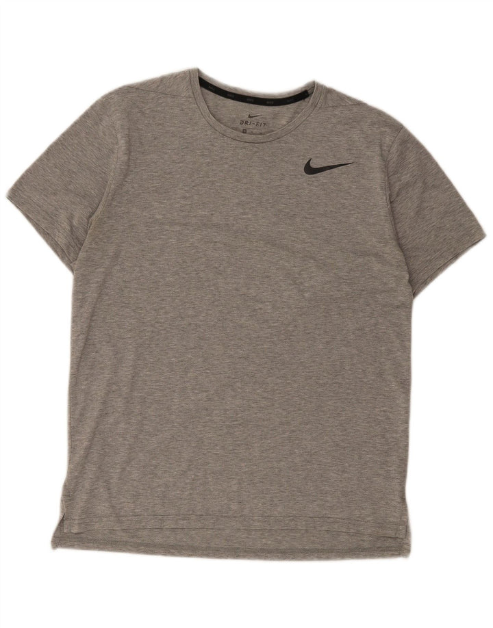 Nike Herren Dri Fit T-Shirt-Oberteil aus mittelgrau meliertem Polyester