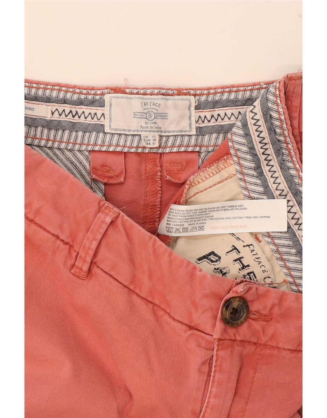 Fat Face Damen Chinoshorts UK 10 Small W30 Rote Baumwolle