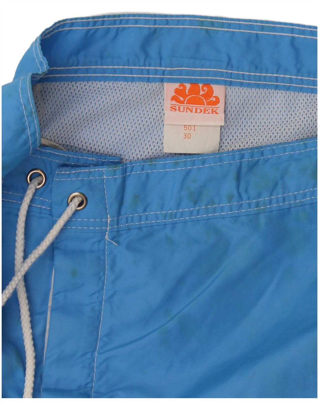 Sundek Herren-Badeshorts aus mittelblau gestreiftem Nylon