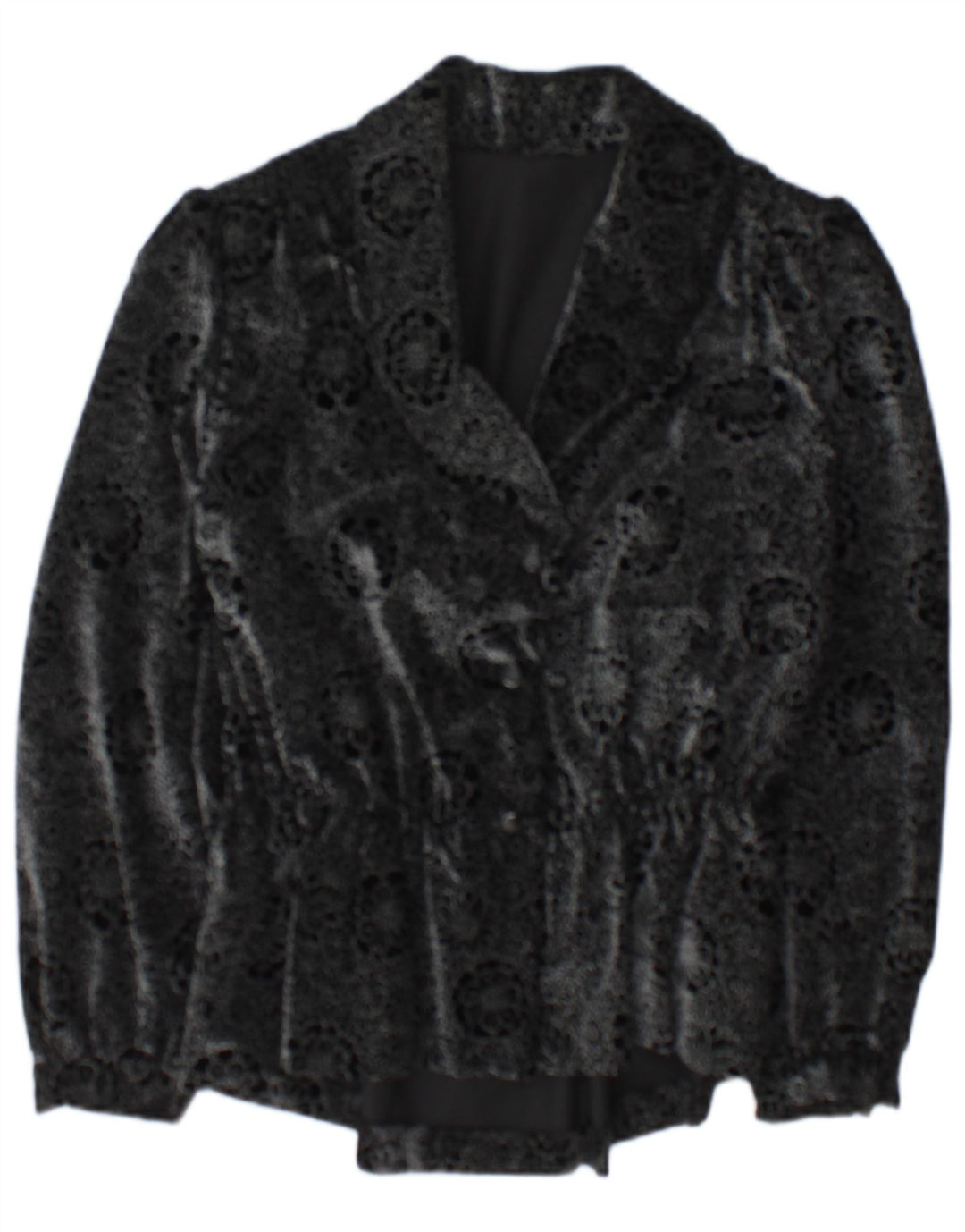 Vintage Damen 2-Knopf-Blazerjacke UK 14 Mittelschwarz geblümt