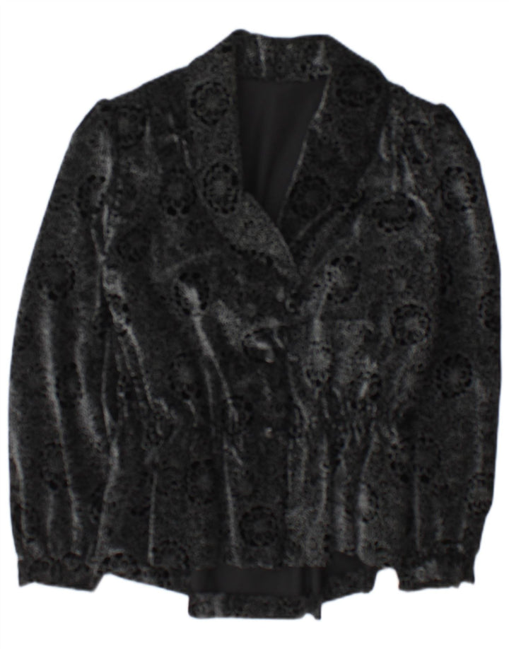 Vintage Damen 2-Knopf-Blazerjacke UK 14 Mittelschwarz geblümt