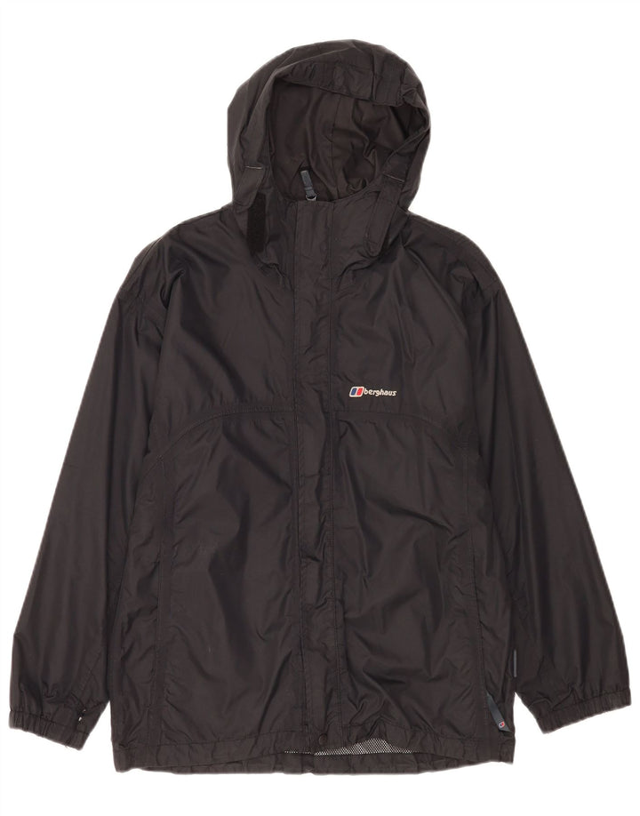 Berghaus Jungen-Regenjacke mit Kapuze, 11–12 Jahre, schwarzes Nylon