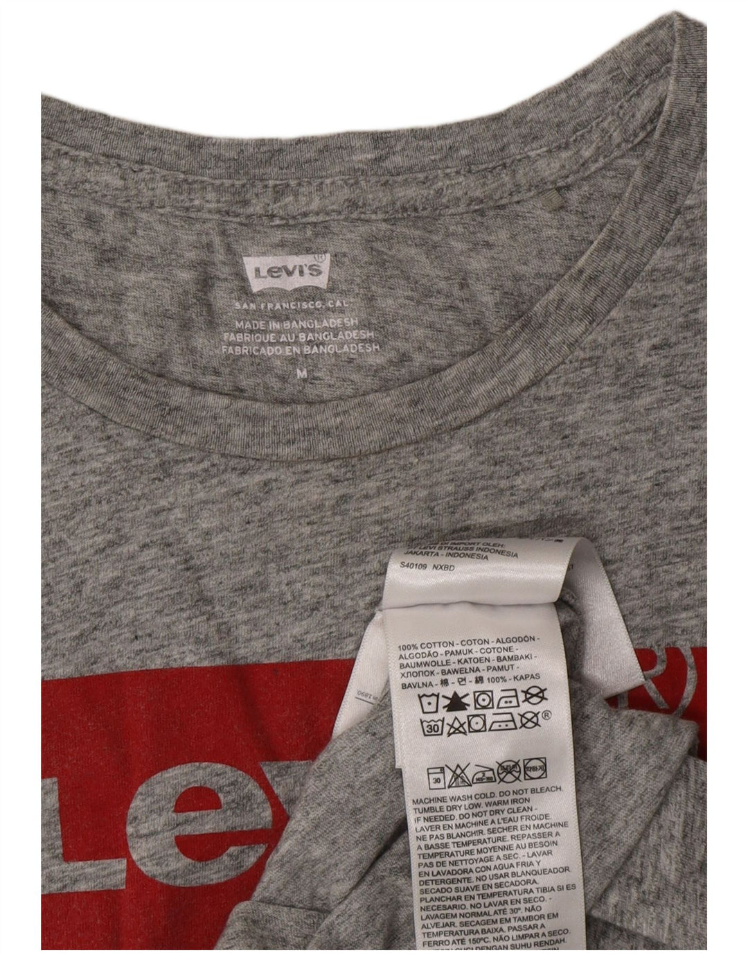 LEVI'S Damen Grafik-T-Shirt-Oberteil UK 12 Mittelgrau gefleckte Baumwolle