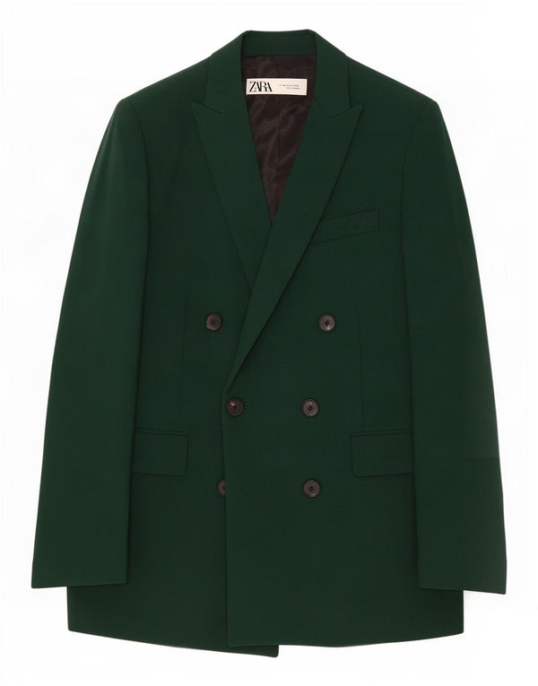 Zweireihiger, übergroßer Blazer von Zara für Damen, Gr. 6, XS, grüne Viskose