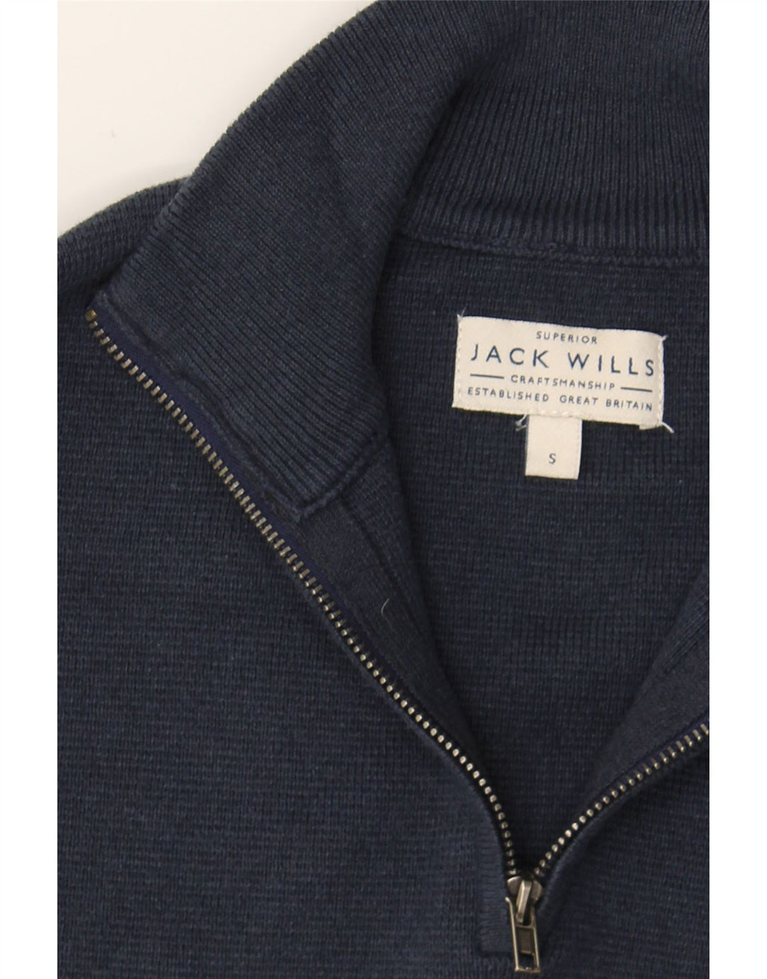 JACK & JONES Mens Zip Neck Jumper Sweater Small Navy Blue Cotton Vintage Jack & Jones and Second-Hand Jack & Jones from Messina Hembry 