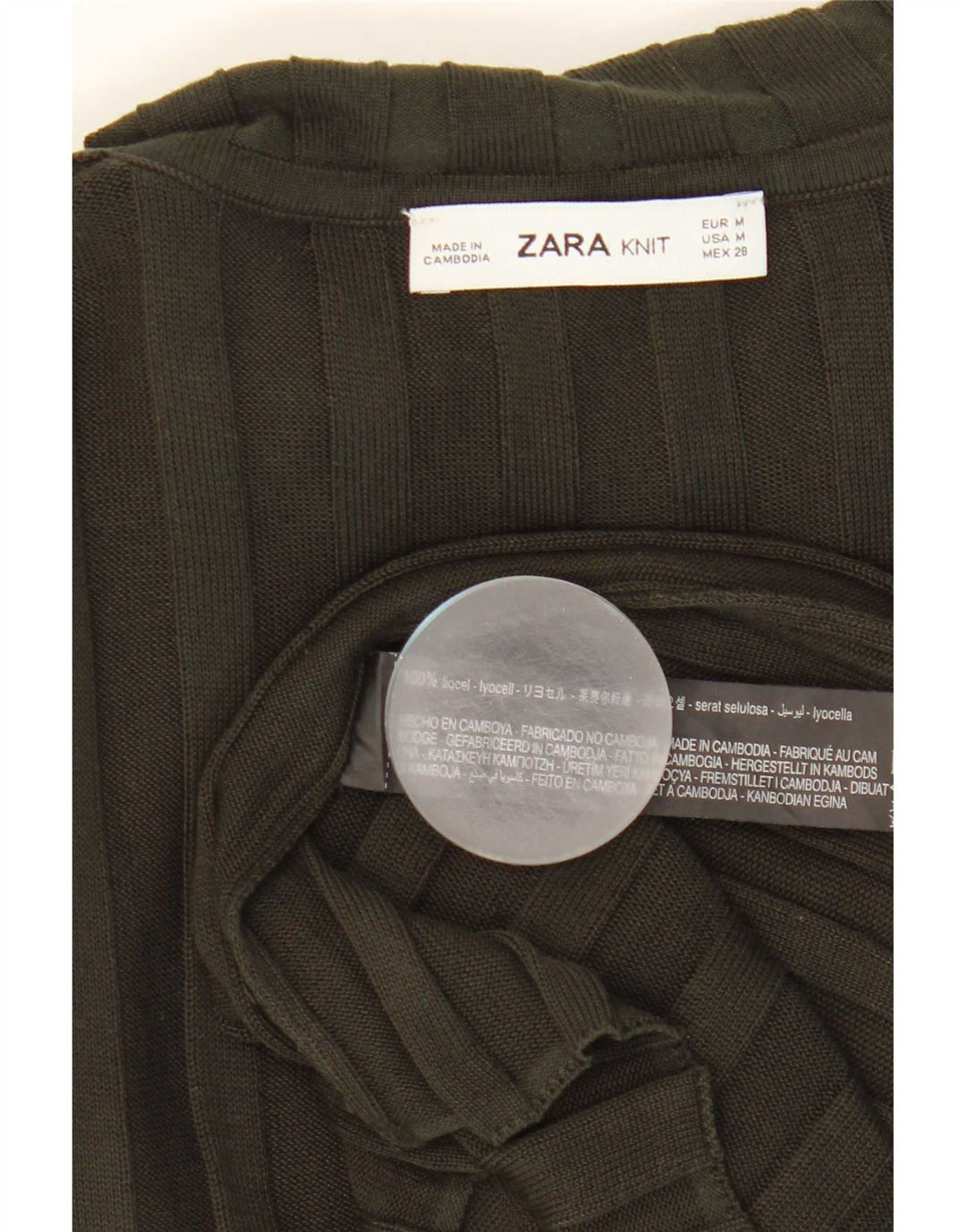Zara Damen Top Langarm UK 12 Medium Khaki Lyocell