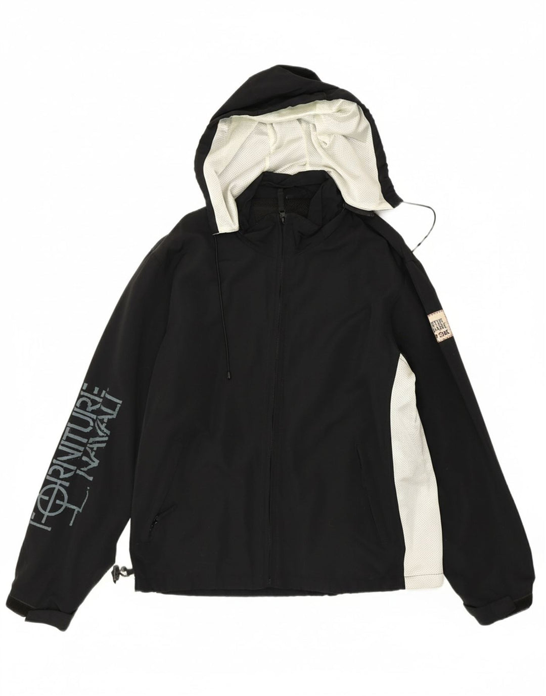 MURPHY & NYE Mens Loose Fit Graphic Rain Jacket UK 36 Small Black