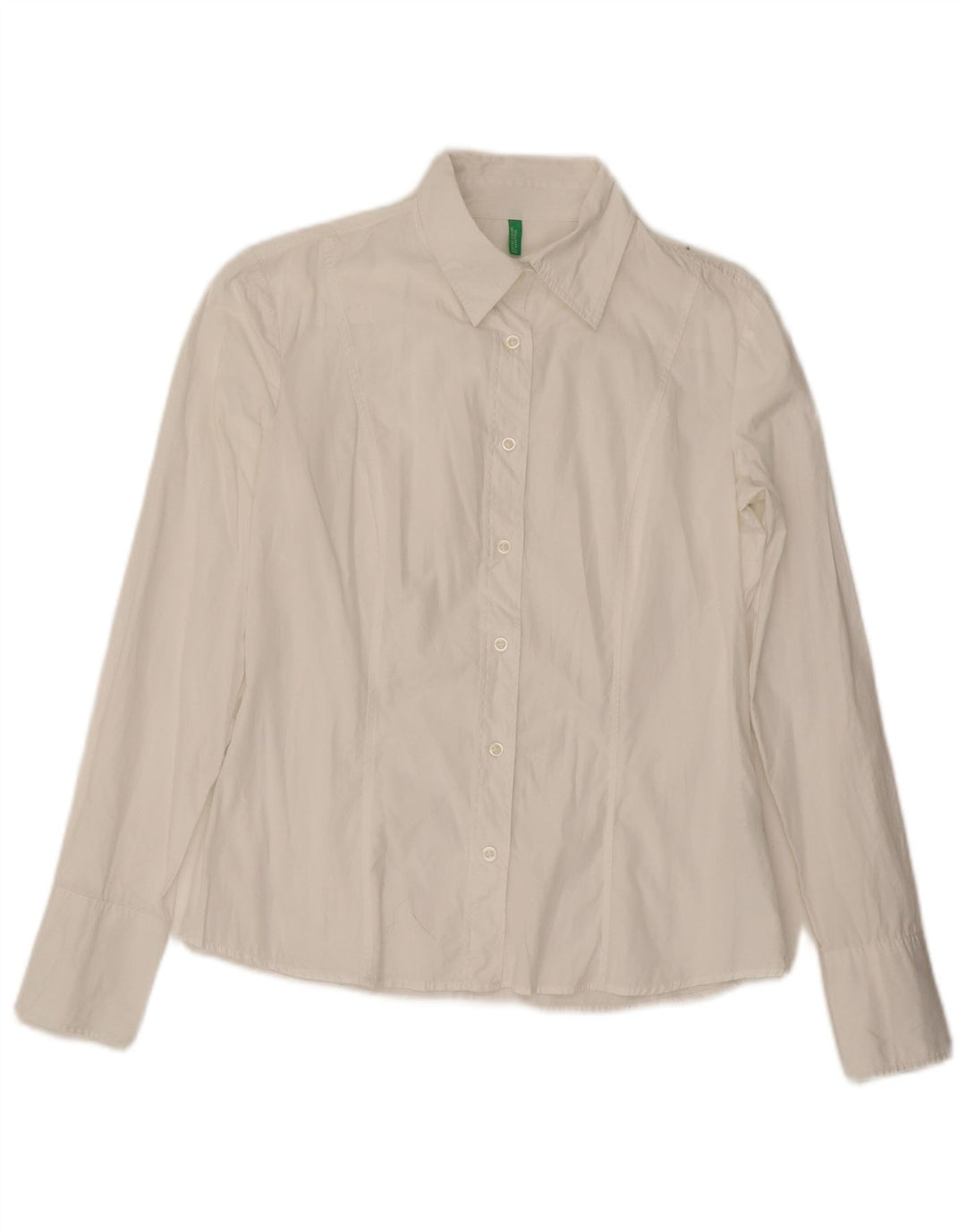 Benetton Damen-Hemd UK 14 aus mittelweißer Baumwolle