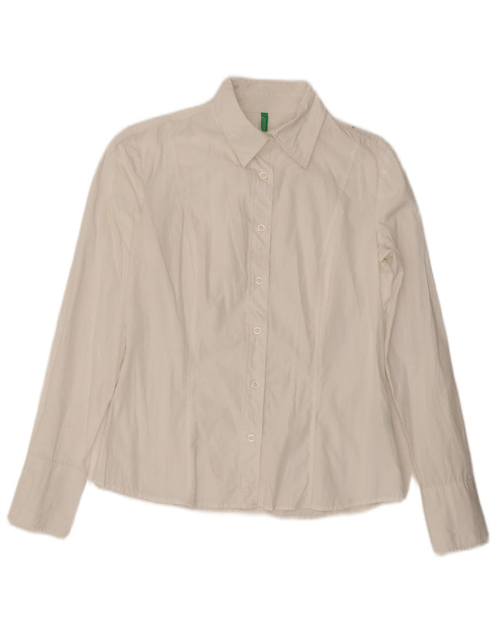 Benetton Damen-Hemd UK 14 aus mittelweißer Baumwolle