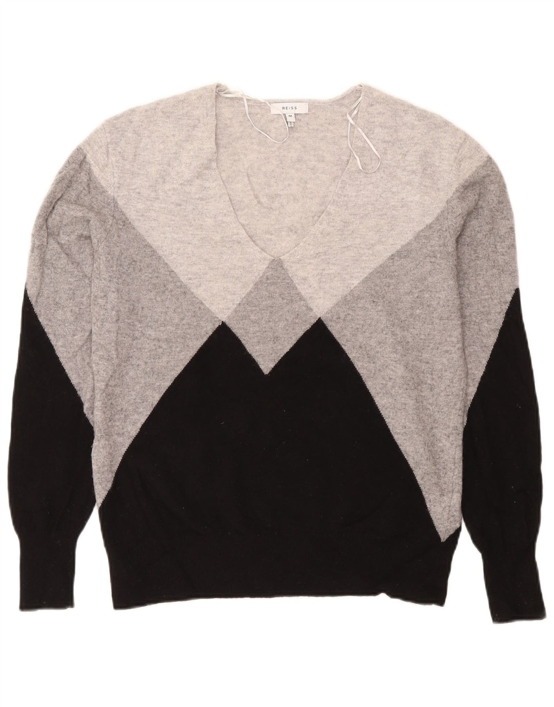 Reiss Damen-Pullover mit V-Ausschnitt, UK 14, mittelgraue Colourblock-Wolle