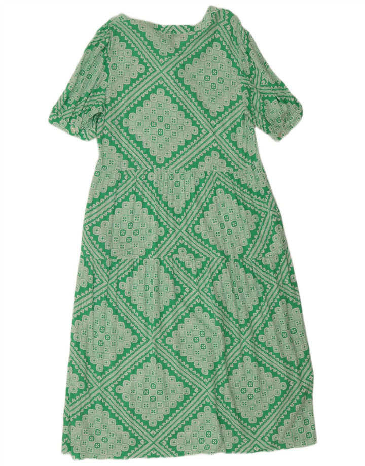 Marks & Spencer Damen Reguläres A-Linien-Kleid UK 12 Mittelgrün Geometrisch
