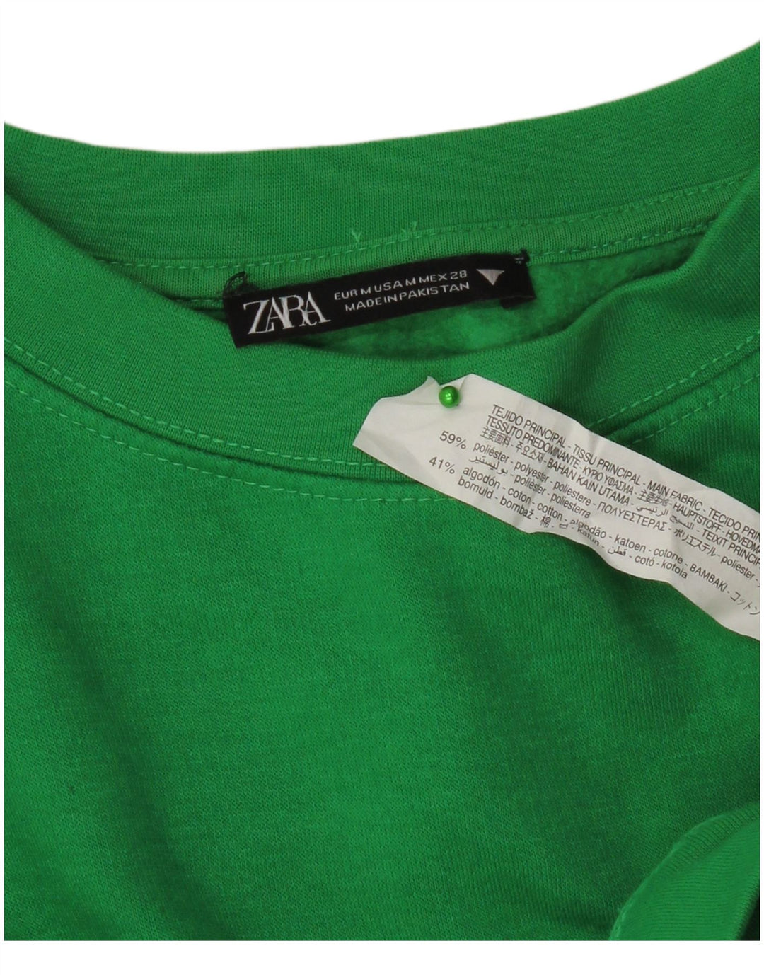Zara Damen Sweatshirt-Pullover UK 14 Mittelgrünes Polyester