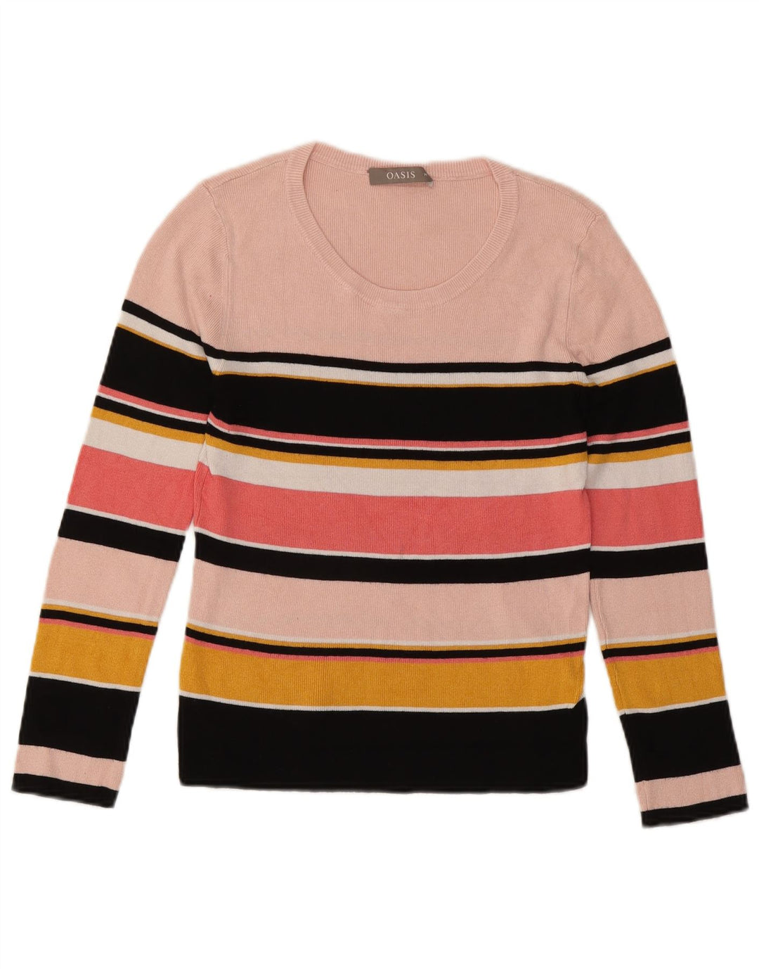Oasis Damen Top Langarm UK 12 Mittelrosa gestreifte Viskose