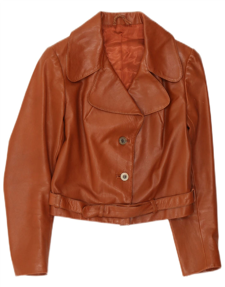 Vintage Damen 2 Knopf Leder Blazer Jacke UK 4 XS Braun