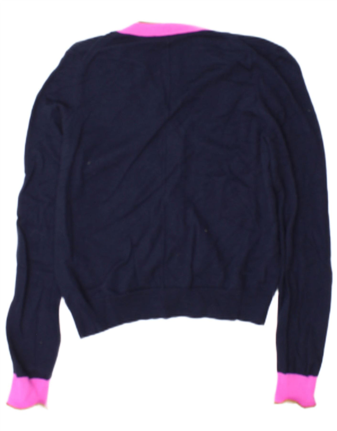 Jigsaw Damen-Cardigan-Pullover UK 14 Mittelmarineblaue Colourblock-Wolle
